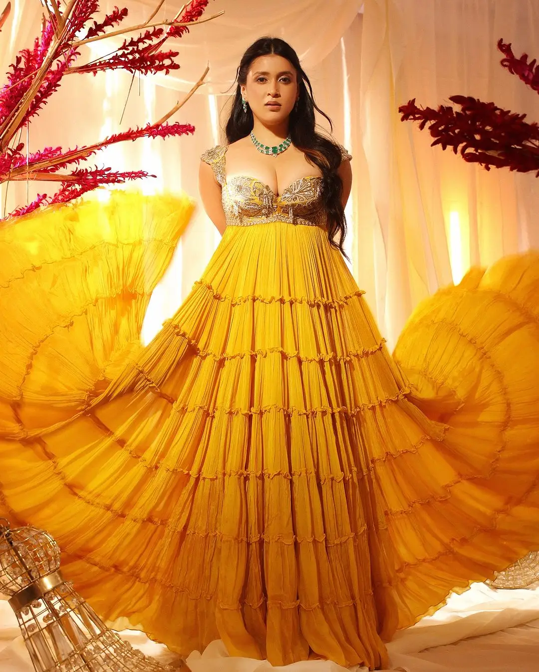 Indian Actress Mannara Chopra in Yellow lehenga Choli